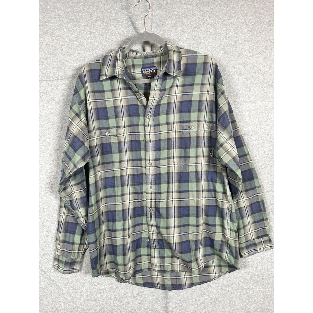 Patagonia Shirt Mens M Plaid Organic Pima Cotton Long Sleeve Button Up Blue